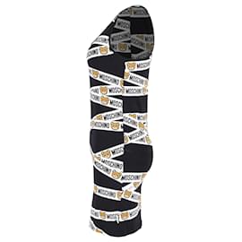 Moschino- Moschino Bear Logo Tape Fitted Mini Dress in Black Cotton-Black