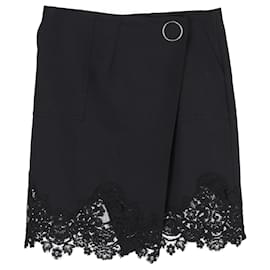 Sandro- Sandro Paris Lace Trim Mini Skirt in Black Polyester-Black