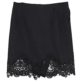 Sandro- Sandro Paris Lace Trim Mini Skirt in Black Polyester-Black