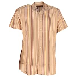 Camicia a maniche corte a righe in cotone marrone Prada Marrone