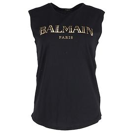 Top sem mangas com logo Balmain em algodão preto Preto