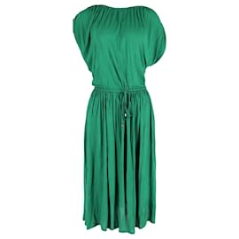 Michael Kors- Michael Kors Tie Waist Midi Dress in Green Cotton-Green