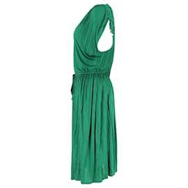 Michael Kors- Michael Kors Tie Waist Midi Dress in Green Cotton-Green