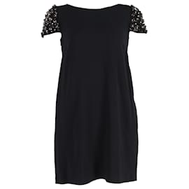 Red Valentino-RED Valentino Embellished Sleeve Mini Dress in Black Acetate-Black