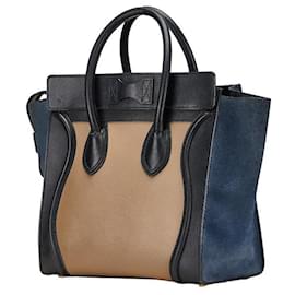 Céline-Celine Leather Luggage Mini Shopper Handbag-Brown,Beige