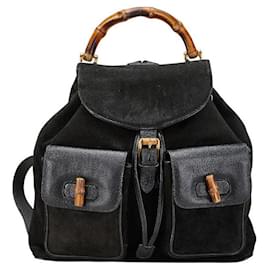 Gucci-Gucci Suede Leather Bamboo Backpack 003 58-Black
