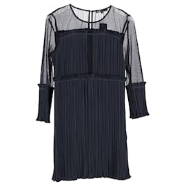 Maje- Maje Ritzy Pleated Mini Dress in Navy Blue Polyester-Blue,Navy blue