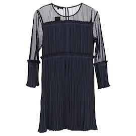 Maje- Maje Ritzy Pleated Mini Dress in Navy Blue Polyester-Blue,Navy blue