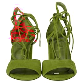 Aquazzura- Aquazzura Austin Strappy Sandal Heels in Orange Suede-Orange
