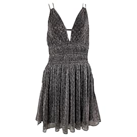 Maje-Maje Metallic V-neck Mini Dress in Silver Polyester-Silvery,Metallic