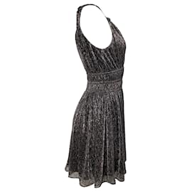 Maje-Maje Metallic V-neck Mini Dress in Silver Polyester-Silvery,Metallic