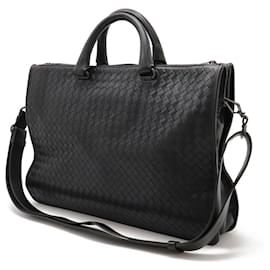 Bottega Veneta-Bottega Veneta Leather Intrecciato 2way Briefcase-Black