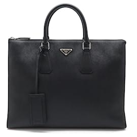 Prada-Prada Saffiano Triangle Logo Briefcase 2VG039-Black