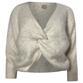 Pull à col en V noué Ba&sh en angora blanc Blanc Écru