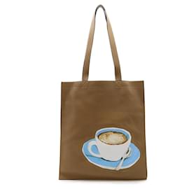 Fendi-Sac tote 2 en 1 en cuir avec imprimé tasse à café Fendi 7VA426-Marron