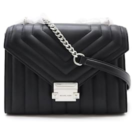 Michael Kors-Michael Kors Leather Whitney Flap Chain Shoulder Bag 35R4SWHL6U-Black