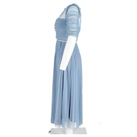 Self portrait- Self-Portrait Belted Polka Dot Midi Tulle Dress in Blue Polyester-Blue,Light blue