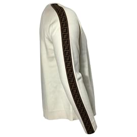 Fendi-Fendi Side Stripe Sweater in White Wool-White,Cream
