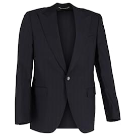 Dolce & Gabbana-Dolce & Gabbana Striped Single Breasted Blazer in Navy Blue Wool-Blue,Navy blue