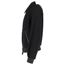 Prada-Prada Stripes Zip Harrington Jacket in Black Polyester-Black