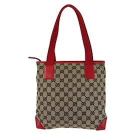 Gucci-Gucci Red Beige GG Canvas Leather Tote Bag-Red,Beige