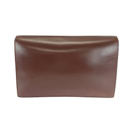 Hermès-Pochette en cuir marron vintage Hermes avec quincaillerie dorée-Marron