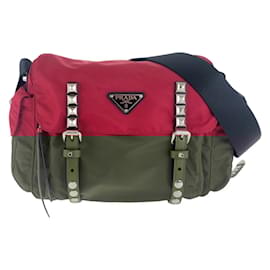 Prada-Prada Vintage Tessuto Triangle Logo Plate Shoulder Bag-Black,Red