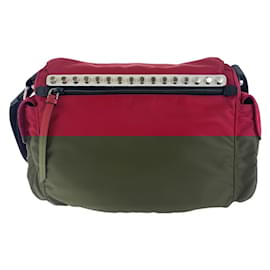 Prada-Prada Vintage Tessuto Triangle Logo Plate Shoulder Bag-Black,Red