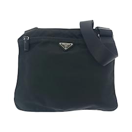 Prada-Prada Tessuto Triangle Logo Plate Shoulder Bag-Black