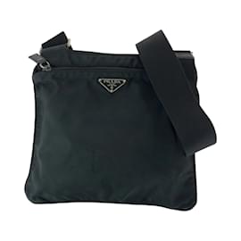 Prada-Prada Tessuto Triangle Logo Plate Shoulder Bag-Black