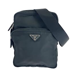 Prada-Prada Tessuto Triangle Logo Plate Shoulder Bag-Black
