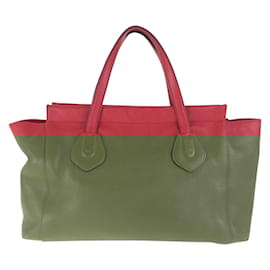 Gucci-Gucci Bamboo Red Gold Hardware Leather Tote Bag-Red
