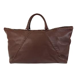 Bottega Veneta-Bottega Veneta Intrecciato Brown Leather Tote Bag-Brown