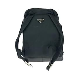 Prada-Prada Tessuto Triangle Logo Plate Backpack-Black