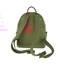 MCM-MCM Studded Red Leather Rucksack Backpack-Red