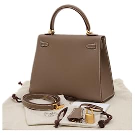Hermès-Hermes Kelly 25 Handbag in Etoupe Gray-Taupe