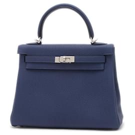 Hermès-Sac à main Hermes Kelly 25 en cuir Togo-Bleu