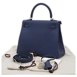 Hermès-Sac à main Hermes Kelly 25 en cuir Togo-Bleu