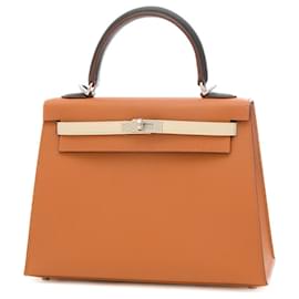 Hermès-Sac à main Hermes Kelly 25-Marron,Noir,Bleu