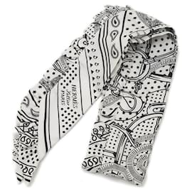 Hermès-Foulard Twilly Hermes Tablier Ruffle d'Or-Noir,Blanc