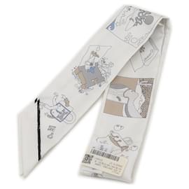 Hermès-Hermes Twilly Scarf-Brown,White,Blue