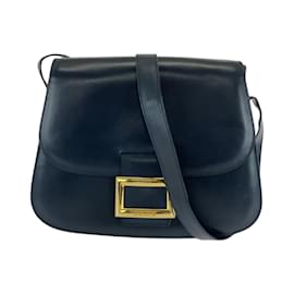 Céline-Celine Vintage Black Leather Shoulder Bag-Black