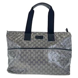 Gucci-Gucci Gray and Black Coated Canvas Tote Bag-Brown,Black