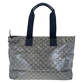 Gucci-Gucci Gray and Black Coated Canvas Tote Bag-Brown,Black