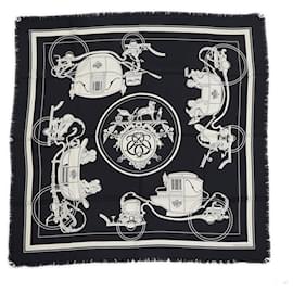 Hermès-Hermes Carre H80 Ex-Libris Fringe Scarf-Black,White