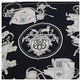 Hermès-Écharpe à franges Ex-Libris H80 de Hermès-Noir,Blanc