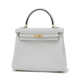 Hermès-Hermes Kelly 25 Handbag in Gray Togo Leather-Brown