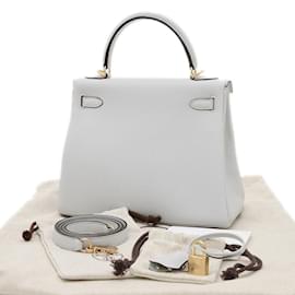 Hermès-Hermes Kelly 25 Handbag in Gray Togo Leather-Brown