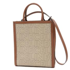 Céline-Celine Vertical Cabas 2WAY Bag Small Canvas-White,Beige