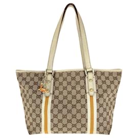 Gucci-Gucci Sherry Line Brown and White Tote Bag-Brown,White